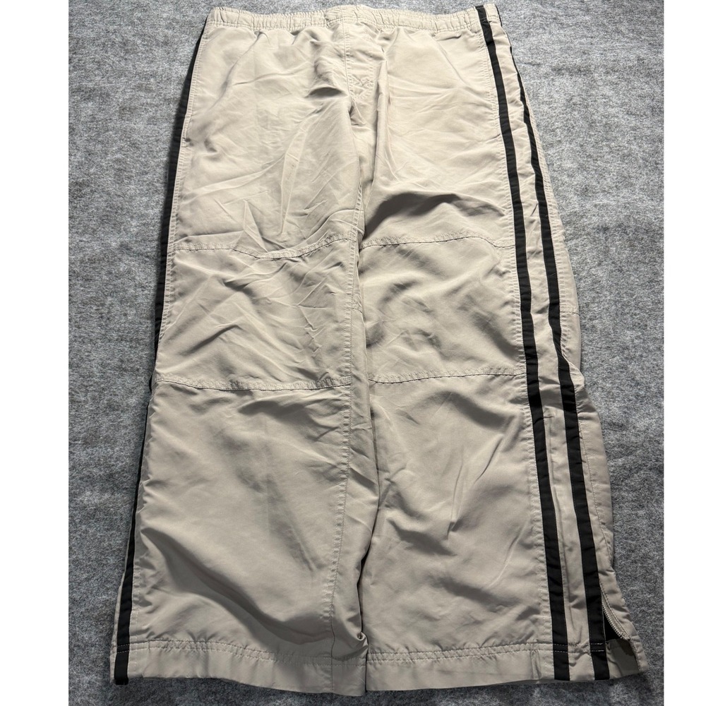 Y2K Old Navy Mens M Baggy Wide Leg Track Pants Tan Black Side Stripe Zipper